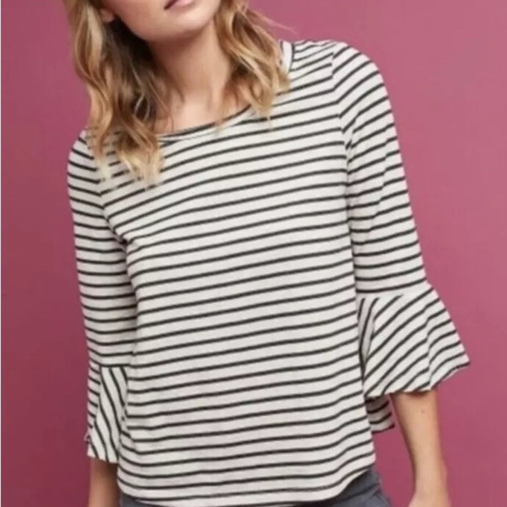 Deletta Anthropologie Striped Blue/White Bell Sleeve Top - Size S